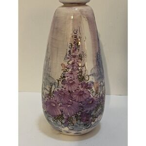 Hand Painted Art Pottery Vase Signed 8" Tall Florals Purple
